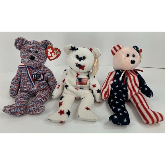 Ty Beanie Babies Patriotic Bear Bundle (3pcs) USA, Glory And Spangle - Picture 1 of 16